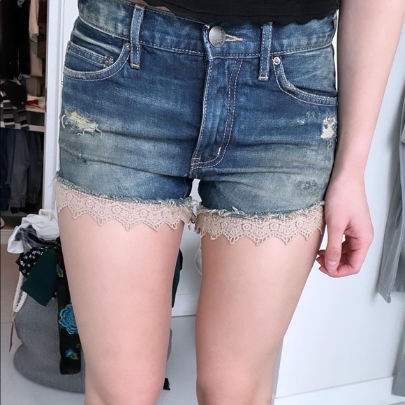 SOLD Free people denim & lace shorts - Picture 1 of 6